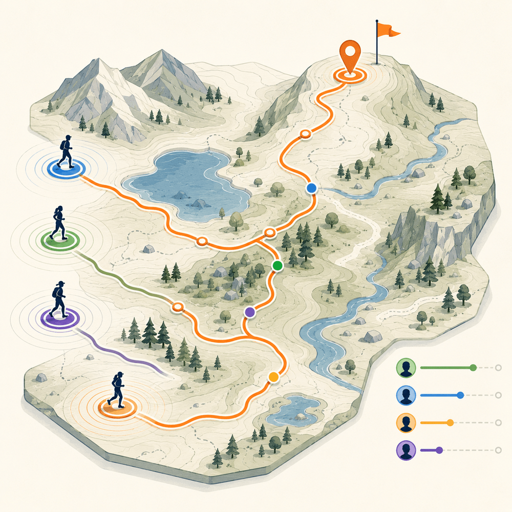Participant starting an outdoor challenge from a mobile map