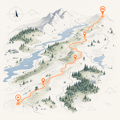 Cyclist riding an endurance route through open terrain