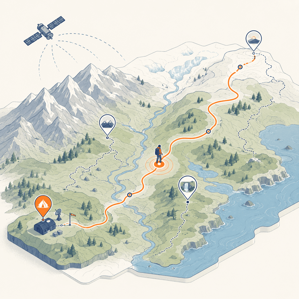 Remote expedition route through wild terrain