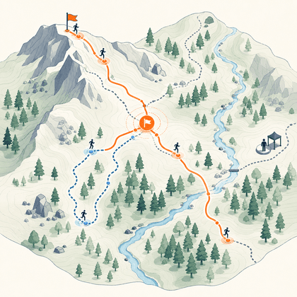 Trail runner moving through mountain terrain